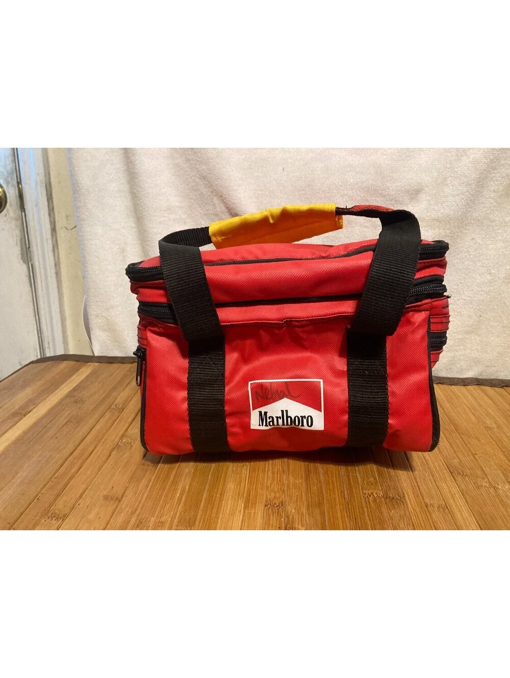 Vintage 90s Marlboro Red Black Soft Sided Cooler Bag Multi Pocket Shoulder Strap